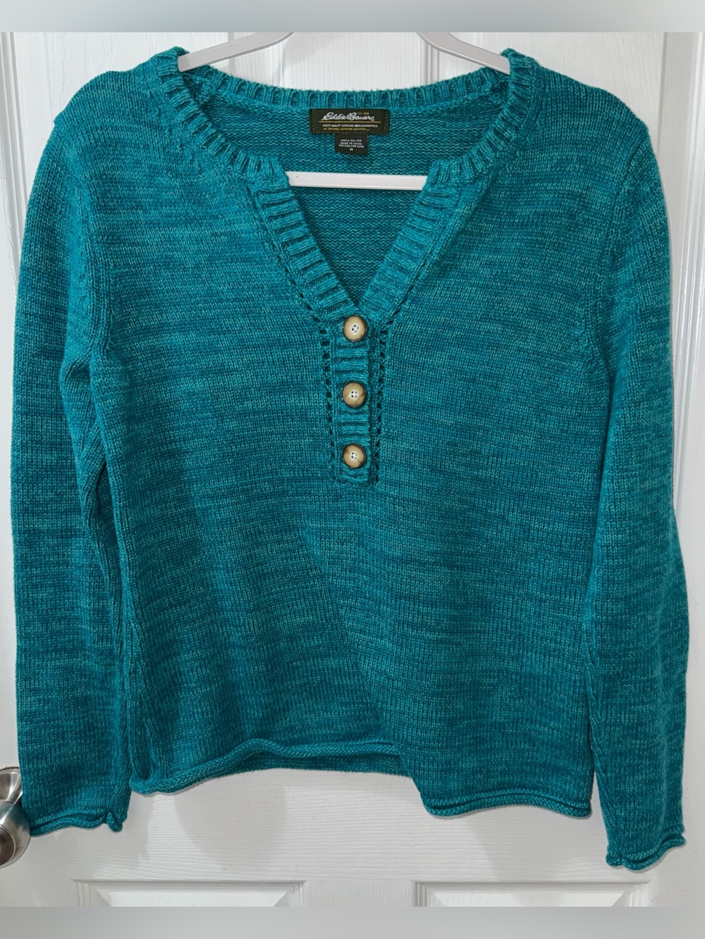 Eddie Bauer Women’s Turquoise V-Neck Pullover Sweater Size Medium